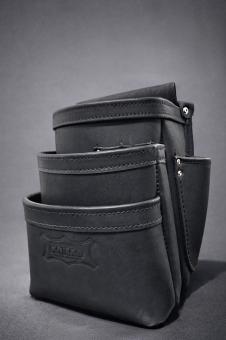 コンピ革黒色3段腰袋　TKB-301DDSP